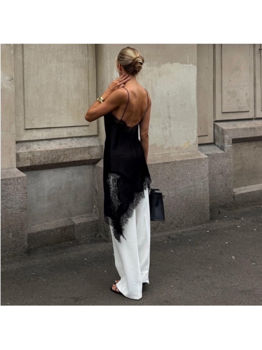 Zara Black Lace-Trim Asymmetrical Slip Dress - Picture 4 of 4